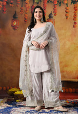 Light Pink Cotton Silk Kurta Set with Plazo Pants & Matching Dupatta