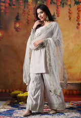 Light Pink Cotton Silk Kurta Set with Plazo Pants & Matching Dupatta