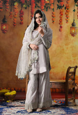 Light Pink Cotton Silk Kurta Set with Plazo Pants & Matching Dupatta