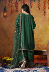 Green Cotton Silk Kurta Set with Farshi Salwar & Matching Dupatta