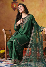 Green Cotton Silk Kurta Set with Farshi Salwar & Matching Dupatta