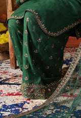 Green Cotton Silk Kurta Set with Farshi Salwar & Matching Dupatta