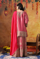 Hot Pink Banarasi Silk Sharara Set with Cutdana & Sequin Work
