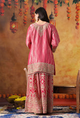 Hot Pink Banarasi Silk Sharara Set with Cutdana & Sequin Work