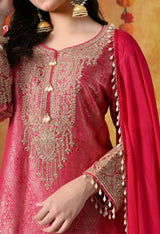 Hot Pink Banarasi Silk Sharara Set with Cutdana & Sequin Work