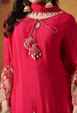 Hot Pink Chinon Kurta Set with Cutdana & Sequin Work