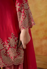 Hot Pink Chinon Kurta Set with Cutdana & Sequin Work
