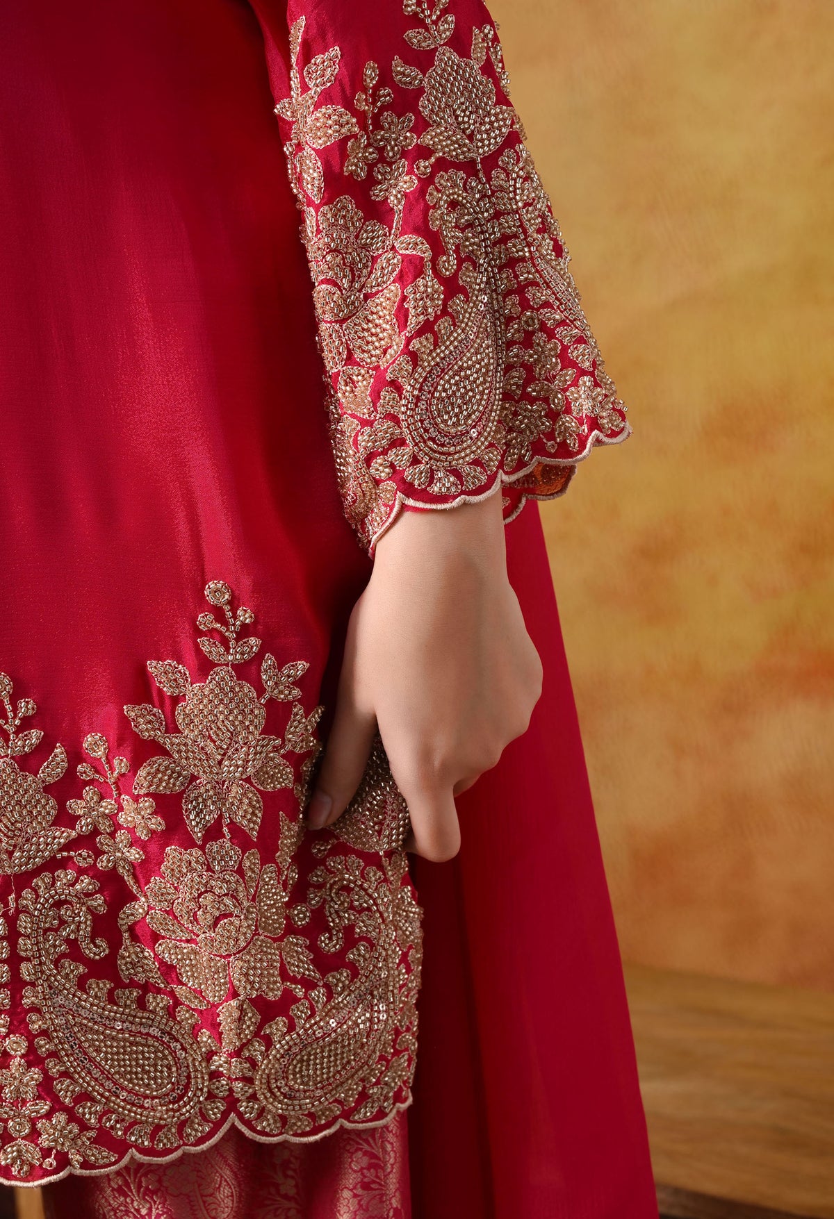 Hot Pink Chinon Kurta Set with Cutdana & Sequin Work