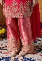 Hot Pink Chinon Kurta Set with Cutdana & Sequin Work