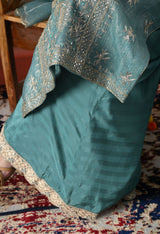 Turquoise Blue Crust Tissue Organza Sharara Set with Crepe Sharara