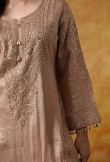 Peach Banarasi Silk Sharara Set with Crystal & Cutdana Work
