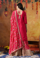 Hot Pink Chiffon Sharara Set with Banarasi Chiffon Dupatta