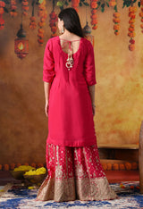 Hot Pink Chiffon Sharara Set with Banarasi Chiffon Dupatta