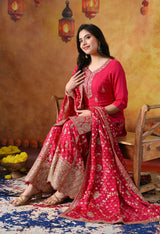 Hot Pink Chiffon Sharara Set with Banarasi Chiffon Dupatta