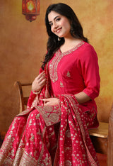 Hot Pink Chiffon Sharara Set with Banarasi Chiffon Dupatta
