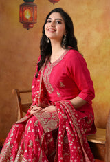 Hot Pink Chiffon Sharara Set with Banarasi Chiffon Dupatta