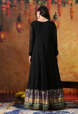 Black Chiffon Anarkali Set with Net Dupatta & Satin Silk Churidar