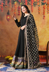 Black Chiffon Anarkali Set with Net Dupatta & Satin Silk Churidar