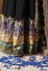 Black Chiffon Anarkali Set with Net Dupatta & Satin Silk Churidar
