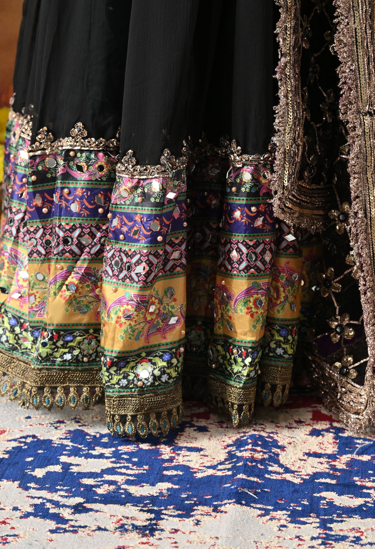 Black Chiffon Anarkali Set with Net Dupatta & Satin Silk Churidar
