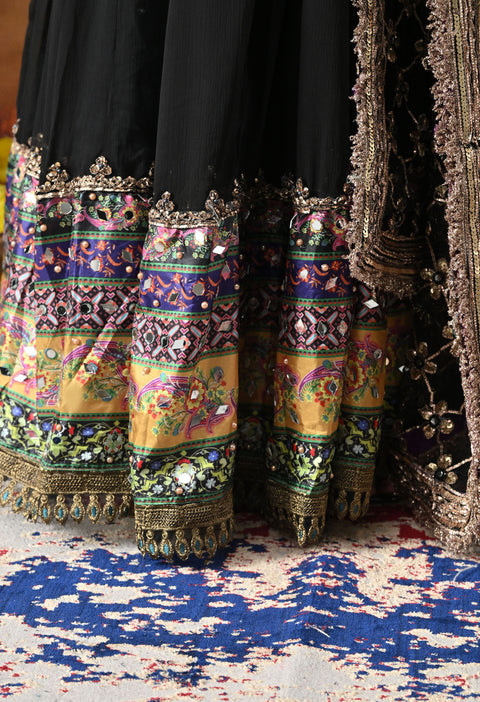 Black Chiffon Anarkali Set with Net Dupatta & Satin Silk Churidar