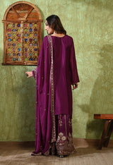 Purple Zardozi Embroidered Chinon Gharara Set