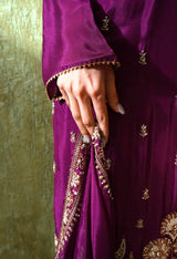 Purple Zardozi Embroidered Chinon Gharara Set