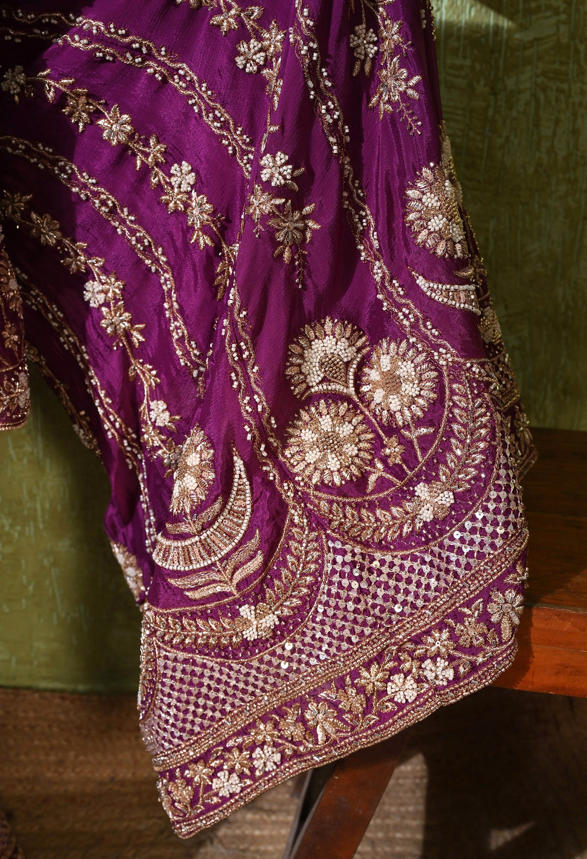 Purple Zardozi Embroidered Chinon Gharara Set