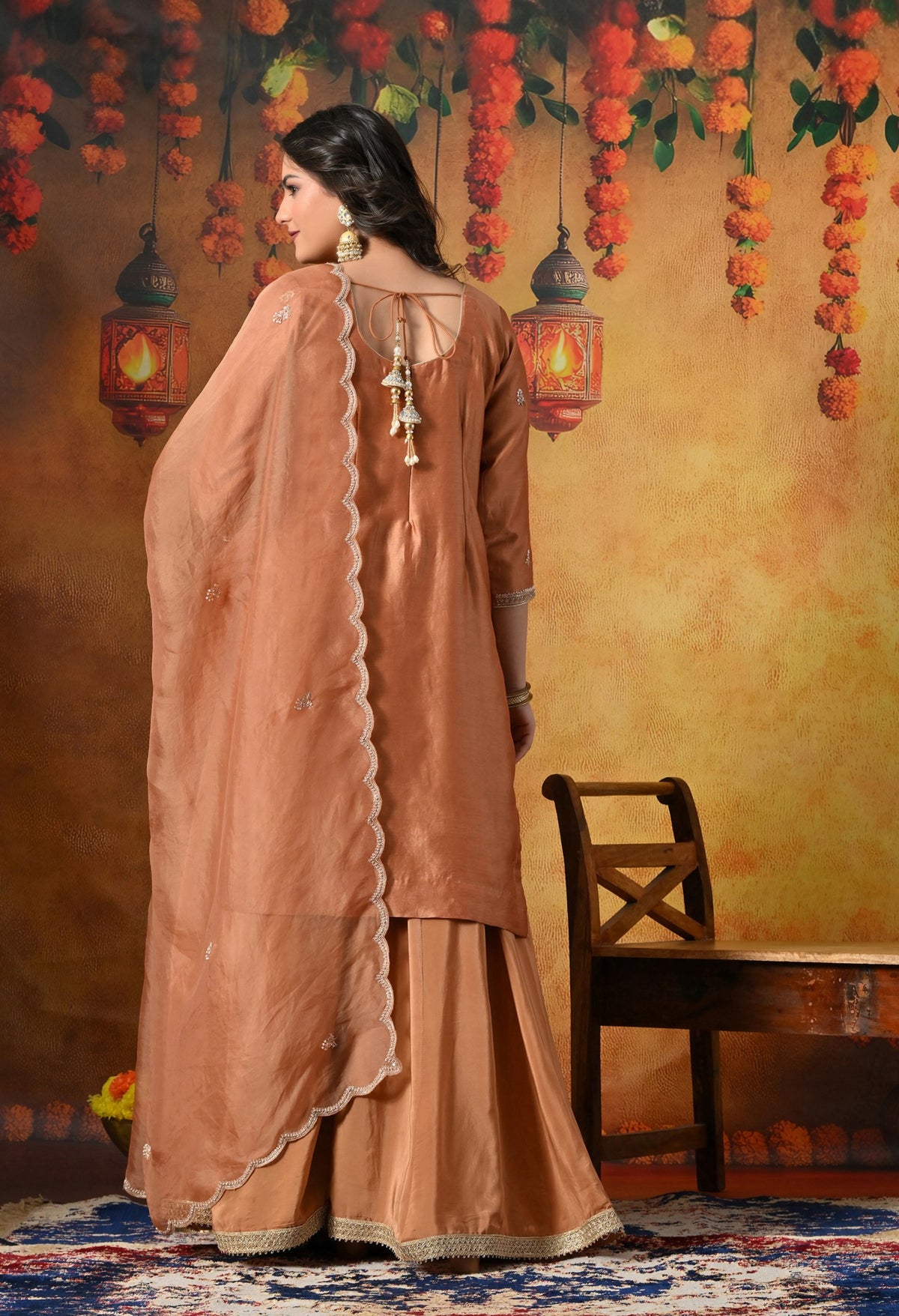 Rust Orange Silk Sharara Set