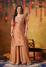 Rust Orange Silk Sharara Set