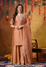 Rust Orange Silk Sharara Set