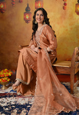 Rust Orange Silk Sharara Set