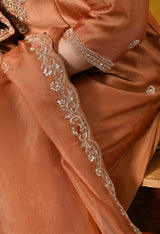 Rust Orange Silk Sharara Set With Zardozi, Dabka and Sequin Work