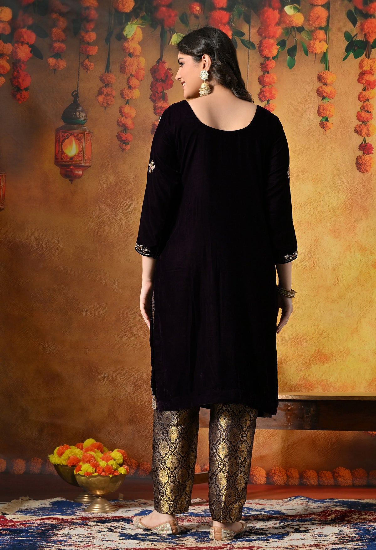 Charming Dark Wine Velvet Kurta Set