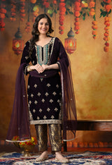 Charming Dark Wine Velvet Kurta Set