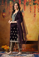Charming Dark Wine Velvet Kurta Set