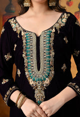 Charming Dark Wine Velvet Kurta Set