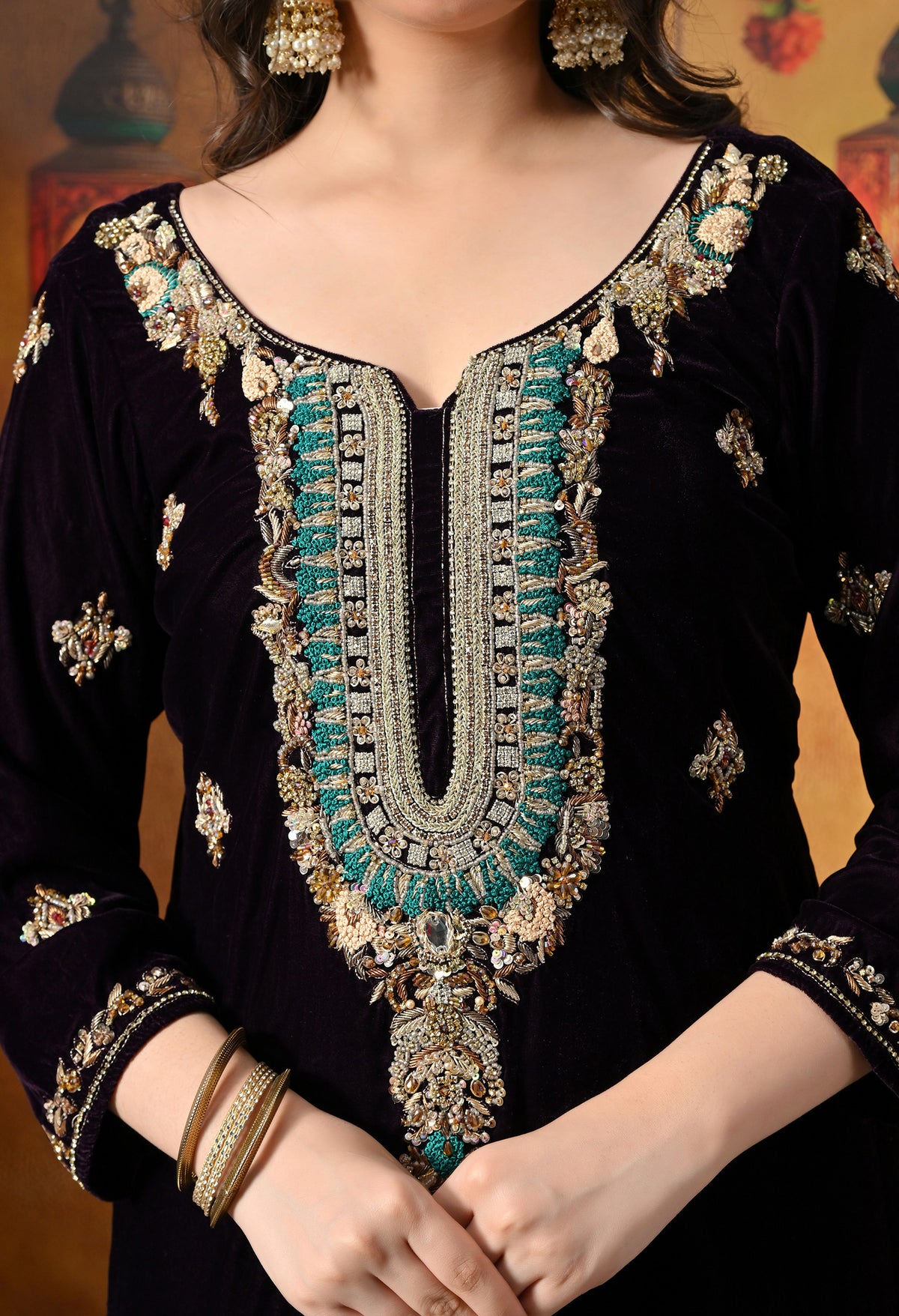 Charming Dark Wine Velvet Kurta Set