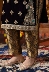 Charming Dark Wine Velvet Kurta Set