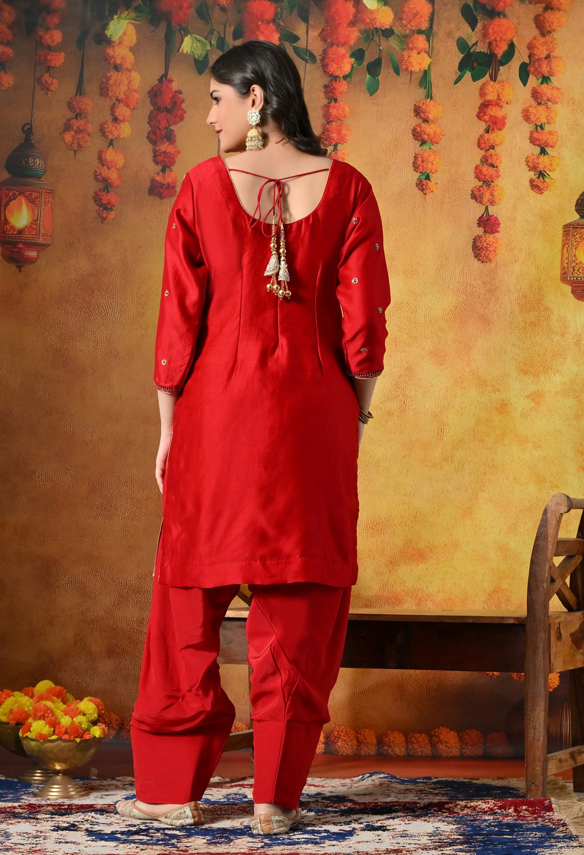 Crimson Silk Salwar Suit Drenched In Sequin, Pearl, Thread and Cutdana