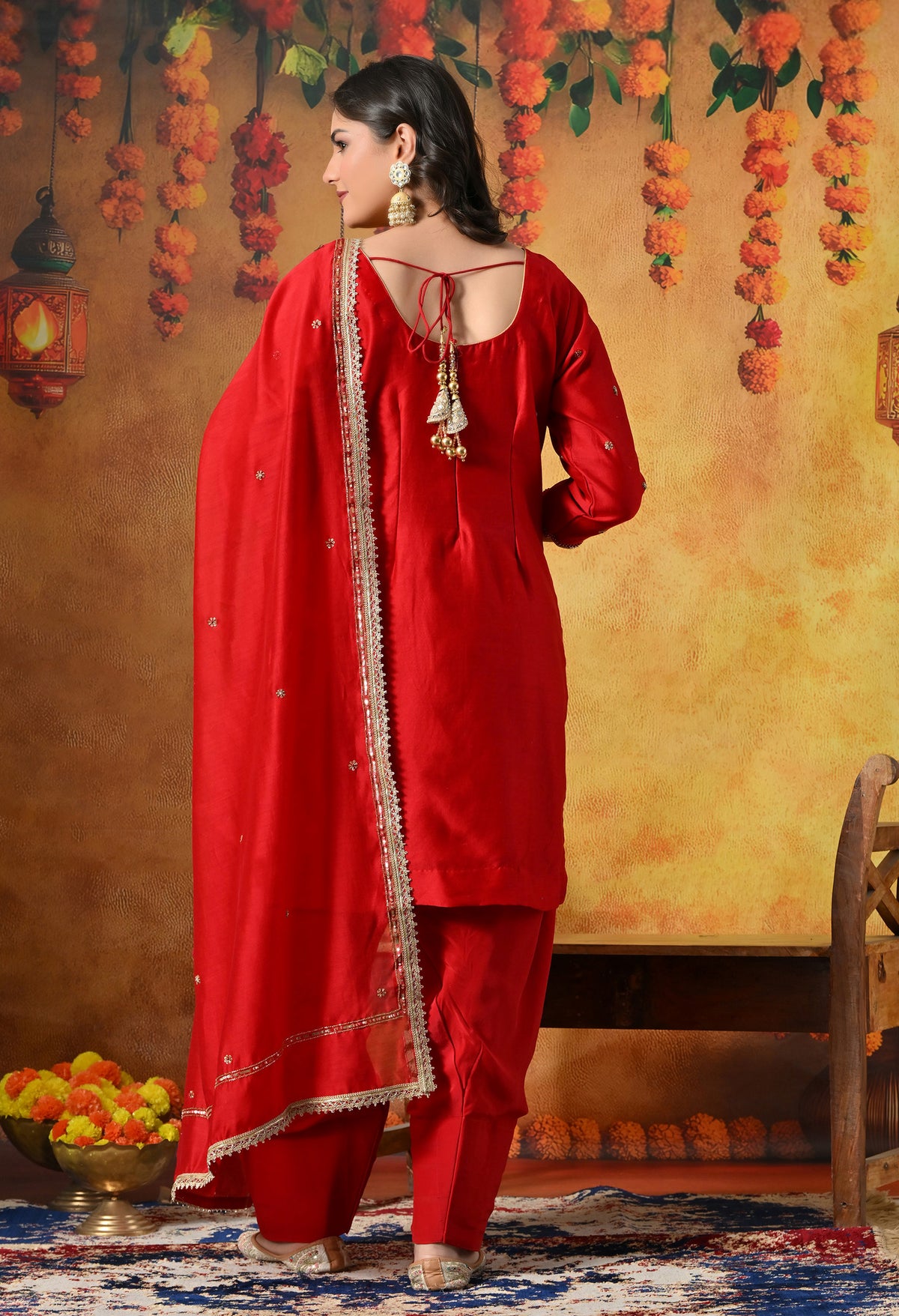Crimson Silk Salwar Suit Drenched In Sequin, Pearl, Thread and Cutdana