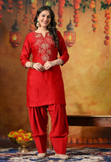 Crimson Silk Salwar Suit Drenched In Sequin, Pearl, Thread and Cutdana