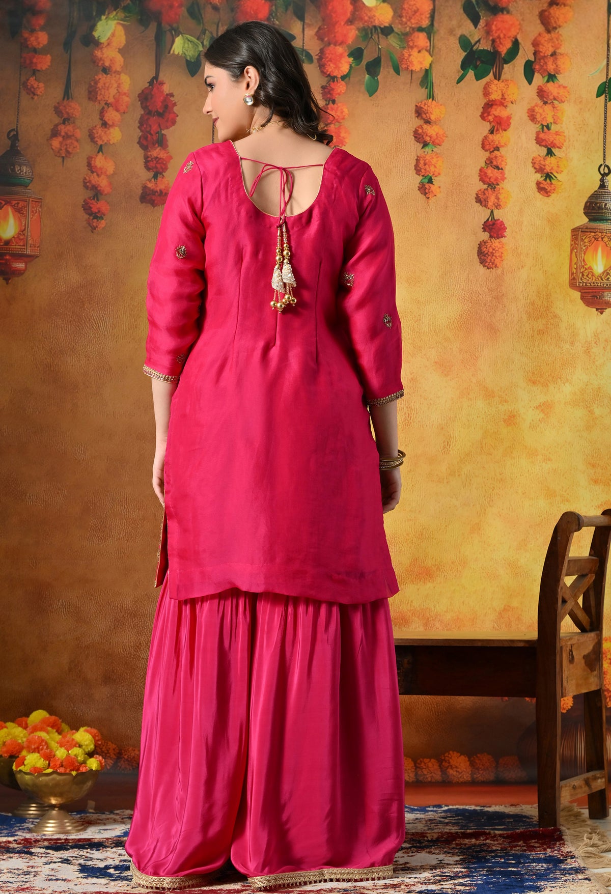 Fuchsia Pink Silk Gharara Set