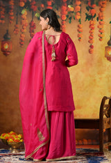 Fuchsia Pink Silk Gharara Set