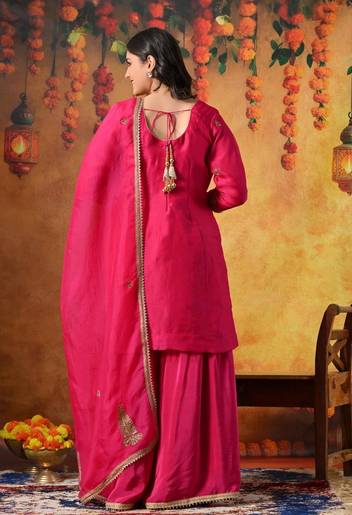 Fuchsia Pink Silk Gharara Set