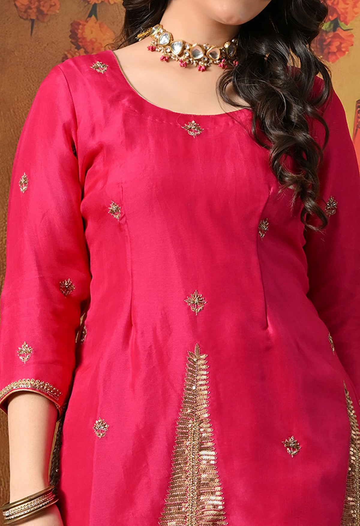 Fuchsia Pink Silk Gharara Set