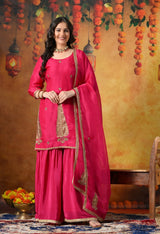 Fuchsia Pink Silk Gharara Set