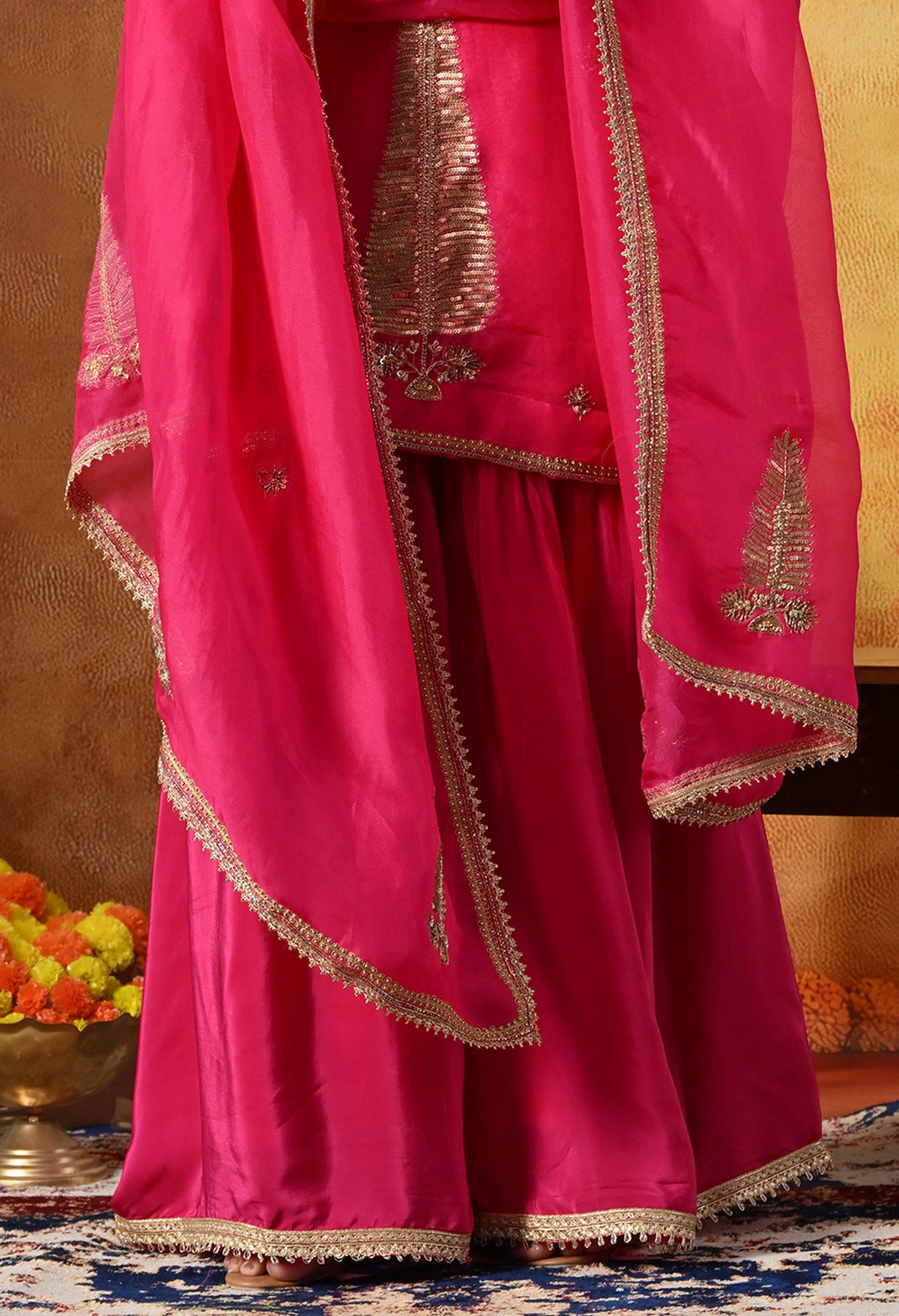 Fuchsia Pink Silk Gharara Set