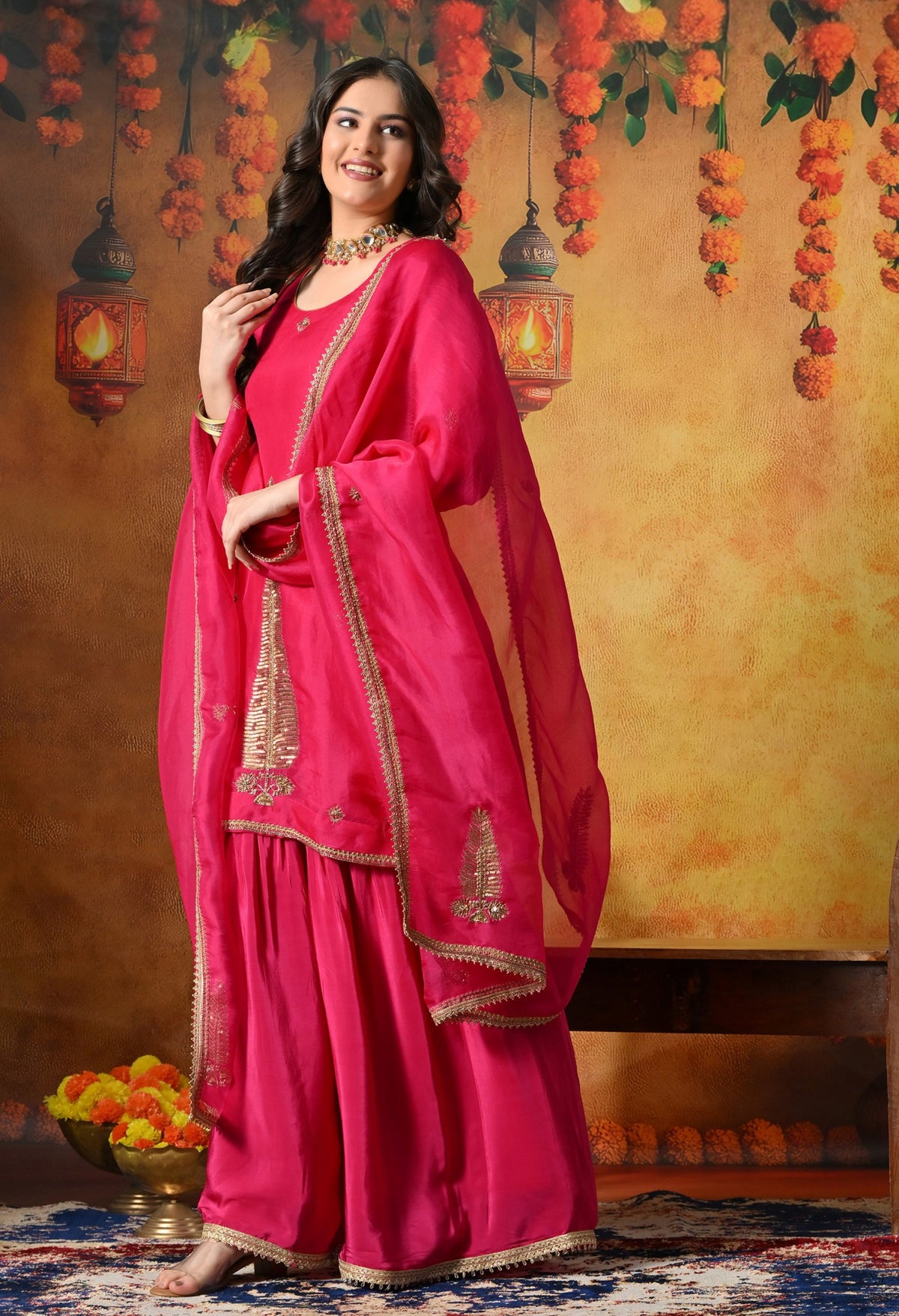 Fuchsia Pink Silk Gharara Set