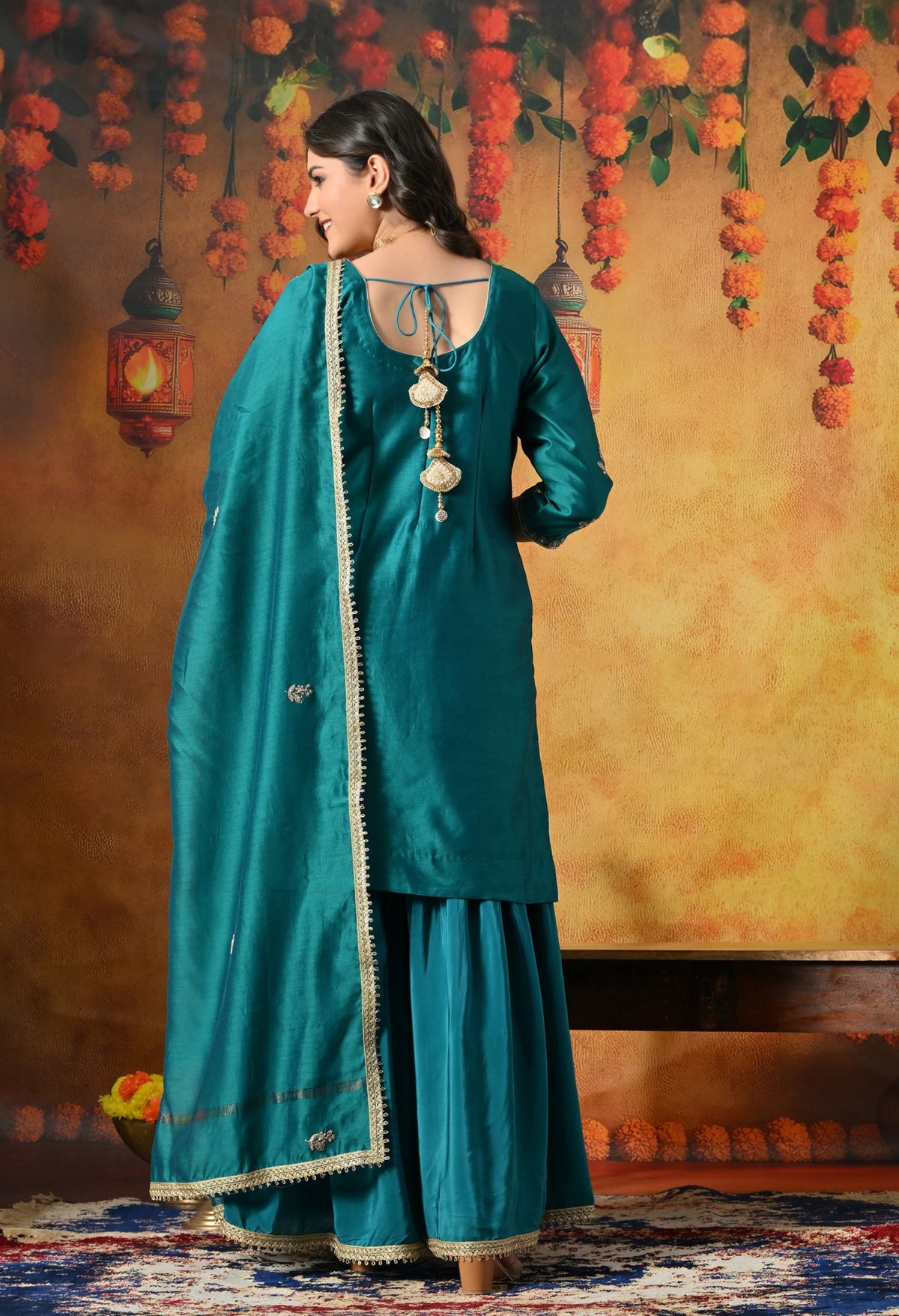 Teal Silk Gharara Set